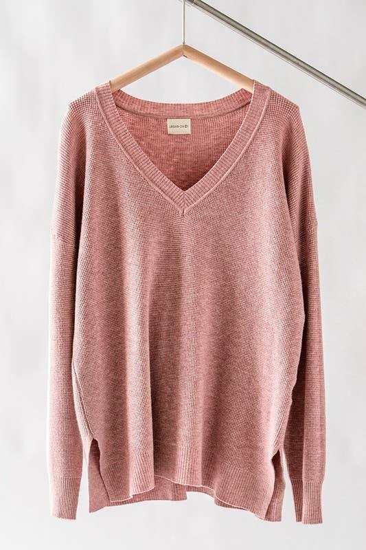 Urban Daizy - DROP SHOULDER LOOSE FIT V-NECK SOFT KNIT SWEATER - Jennifer Kay Design